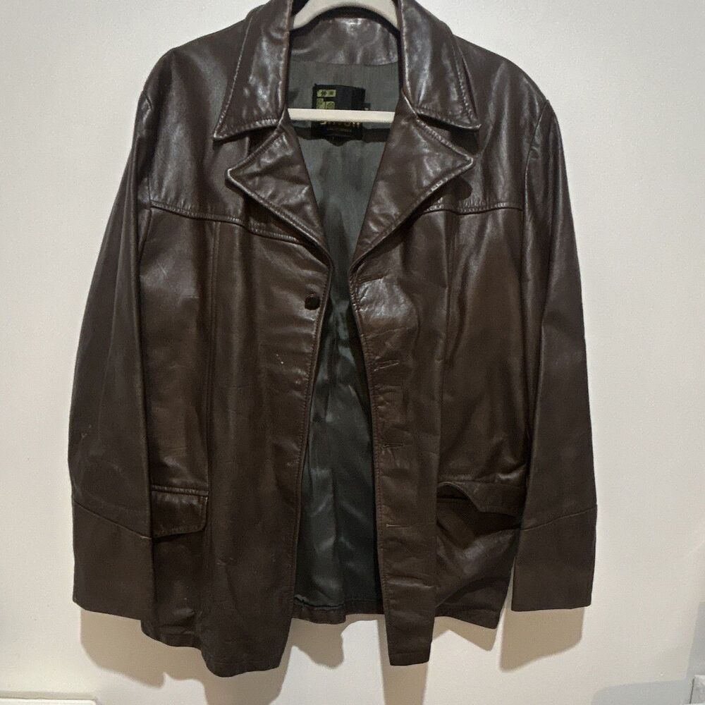 Silton Men's Leather Lined Mid-Length Button Front Spread Collar Jacket Brown 44